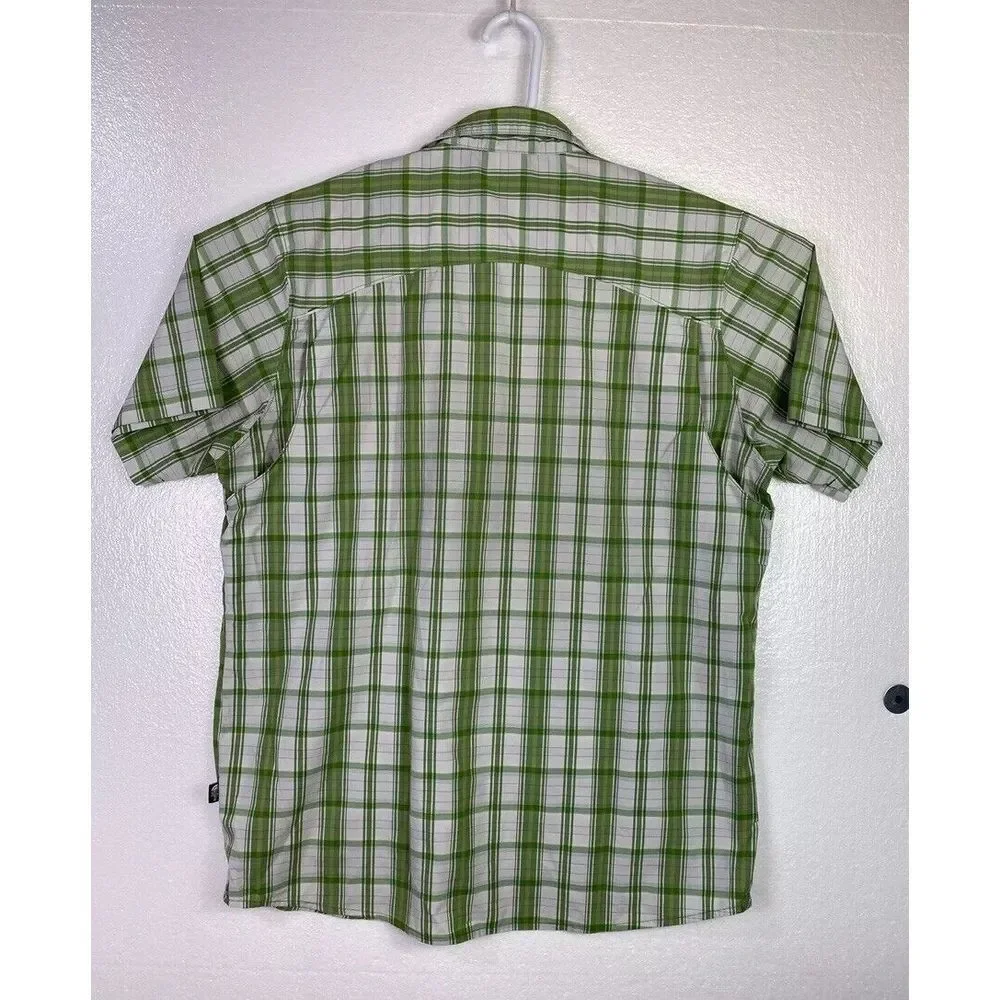 North Face Mens Shirt L Green Plaid Short sleeve Button Up Pocket Outdoor Vented